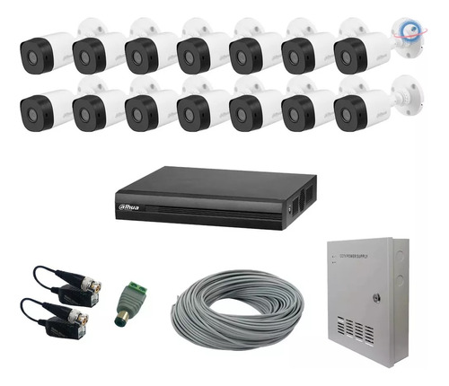 Kit 14 Camaras Dahua 2mpx Cctv Cable Dvr 16 Baluns Fuente