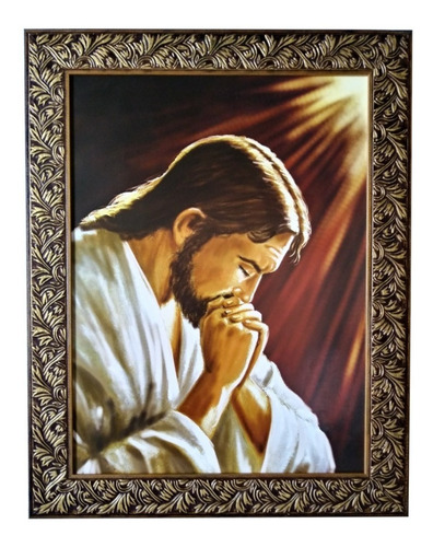 Quadro Jesus Orando 40x50 Moldura Larga 