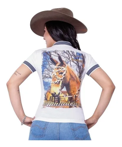 Camiseta Feminina Baby Look Country Branca Cavalo - John Country