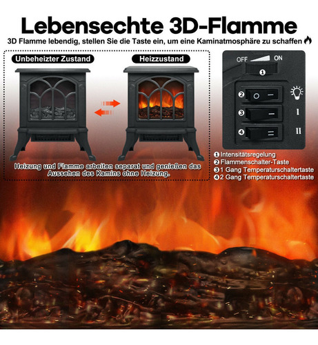 Caloventilador Estufa Simil Leña Efecto Llama 1000 2000w Dh