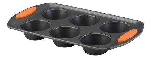 Molde Para Muffins 6 Cavidades Con Asas De Silicona Naranja Gris