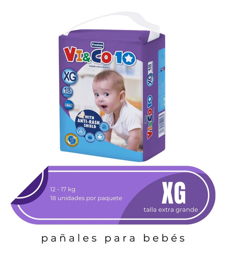 Pañales Para Bebe Vi&co 10 - Talla Xg - Bulto 6 Paq 