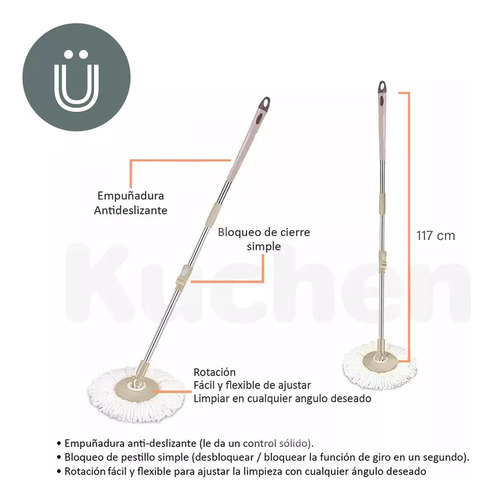 Balde Giratorio Trapeador Centrifugo Escurridor 4 Repuestos