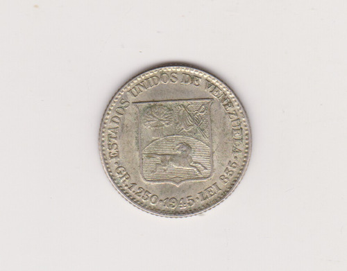 Moneda Venezuela 25 Centimos Año 1945 Plata Excelente ++