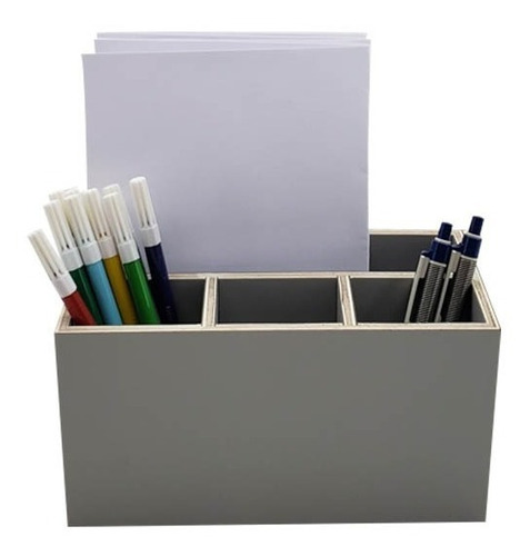 Organizador De Mesa Escritorio Roc Madeira Com Formica Cinza