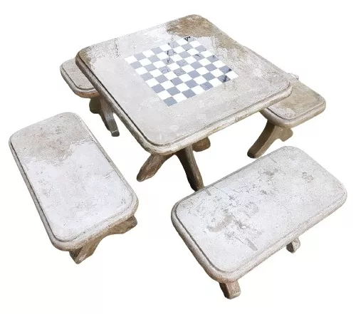 Conjunto de Mesa em Concreto com Tabuleiro de Jogos MS03 - Banco