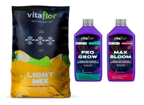 Sustrato Vitaflor Lightmix 50lts Pro Grow Y Max Bloom 500ml