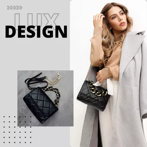 Bolso Manos Libres Negro Con Cadena Para Mujer