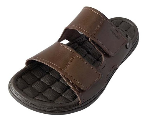 Sandalia Casual Cuero Pegada Tiras Ajustables Velcro Hombre