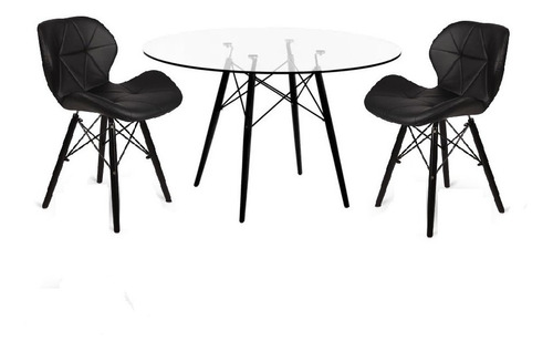 Set Mesa Eames Vidrio Cocina Comedor + 2 Silla- Alto Impacto