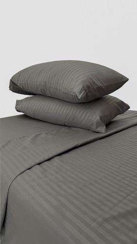 Juego De Sábanas King Size 3000 Hilos Egipcian Premium Gris Oscuro Rayas