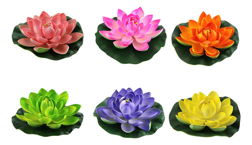 Flores De Loto Flotantes, Hojas De Loto Artificiales, 6 Unid