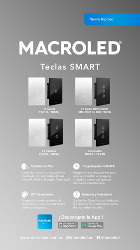 Imagen 4 de 6 de Tecla Llave Smart Tactil Vidrio 2 Luces Canales Alexa Google