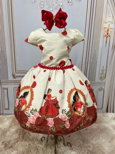 VESTIDO FESTA VERMELHO PRINCESA ELENA DE AVALOR RODADO LUXO