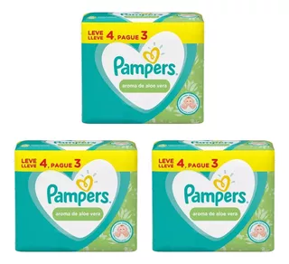 Kit 3x - Leve 4 Pague 3 Toalinha Umedecida Pampers Aloe Vera