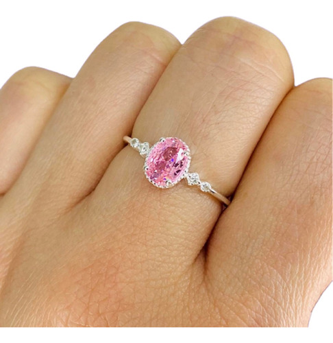 Anillo Delicado Con Piedra Oval Rosa Ideal Compromso Ap 430 