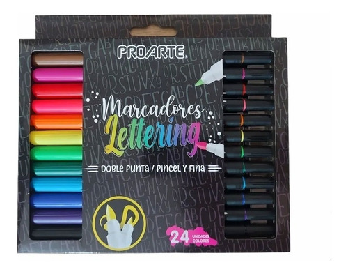 Marcadores Doble Punta 24 Colores Lettering Proarte 