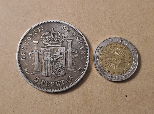 España Moneda 5 Pesetas 1885. Alfonso Xii. Usada