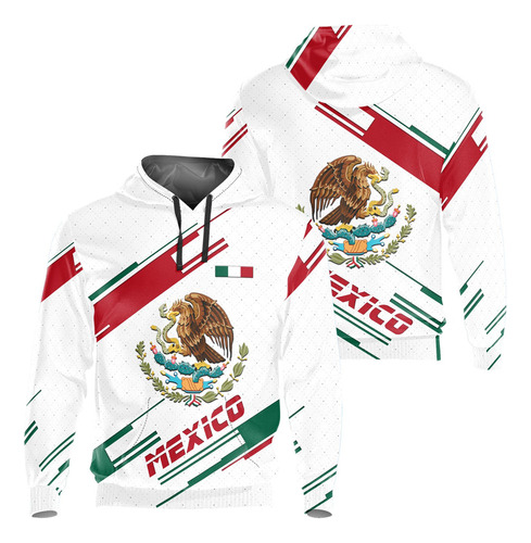 Sudadera Con Capucha Blanca Estilo Bandera De México 017 Eag