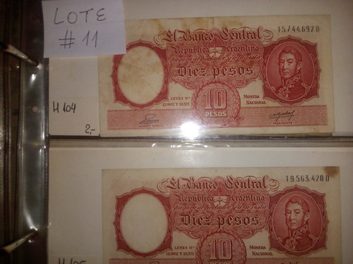 Billetes Argentina 10 Pesos (12962y13571) #11. Lote X 19