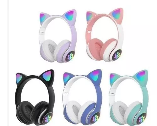 Fone De Ouvido Orelha Gato Led Com 7 Cor Luz Headphone