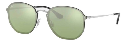 Gafas de sol Ray-Ban Blaze Hexagonal Standard con marco de metal color polished silver, lente dark green/silver espejada, varilla silver de metal - RB3579N