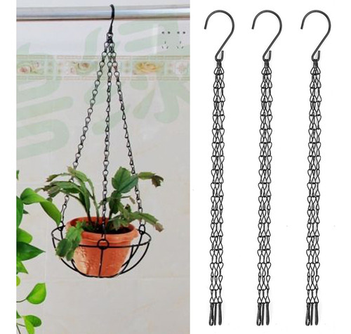 Cesta Maceta Con Ganchos Y Cadena Colgante Hierro 3 Piezas