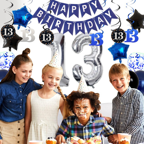 Decoraciones De Cumpleaños 13 Para Niños Azul Oscuro, Pancar