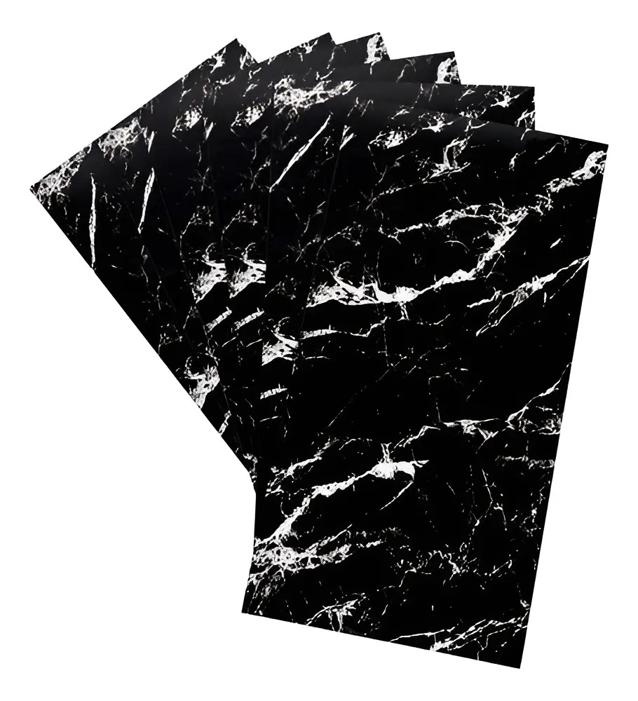 Vinil Placa Adesiva Mármore cor preto com desenho de mármore en folha kit x 10 unidades