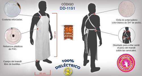 Imagen 5 de 6 de Jyrsa Dd-1151 Mandil Pvc Impermeable Sanitario Limpieza