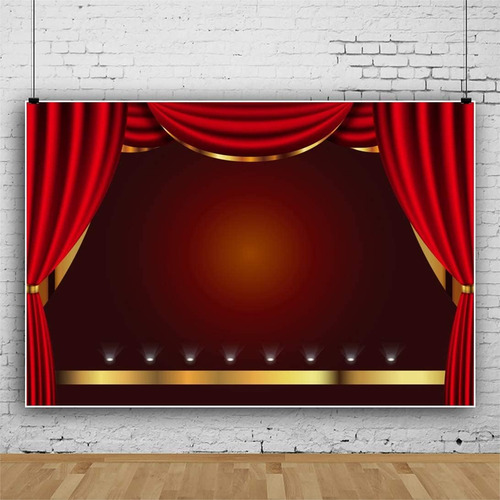 Telón De Escenario 15 X 10 Pies Rojo Con Encaje Dorado