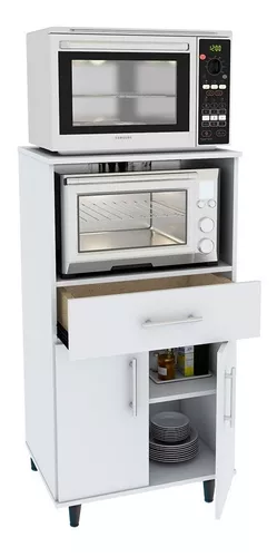 Mueble para Microondas Horno Eléctrico Puertas Cajón Blanco 57x45x110 cm.