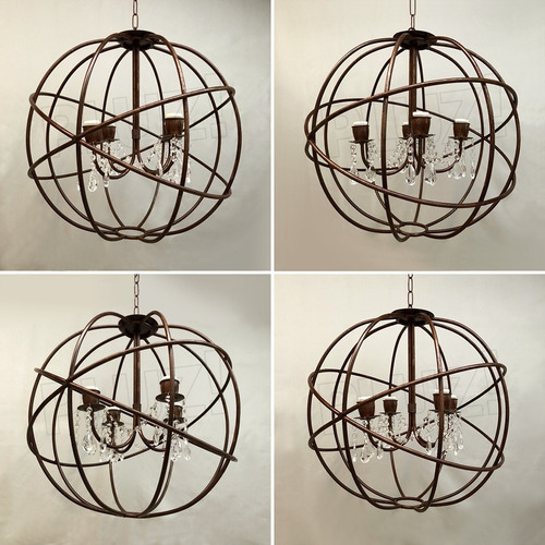 Imagen 7 de 10 de Colgante Araña Globo Cruzado 4 Luces C/caireles Hierro Negro