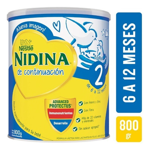 Leche de fórmula en polvo Nestlé Nidina 2 en lata - Pack de 6 de 800g - 6  a 12 meses