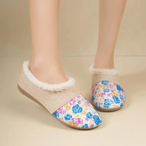 Zapatos De Algodón, Cálidos, Informales, Con Tacón Plano, Su