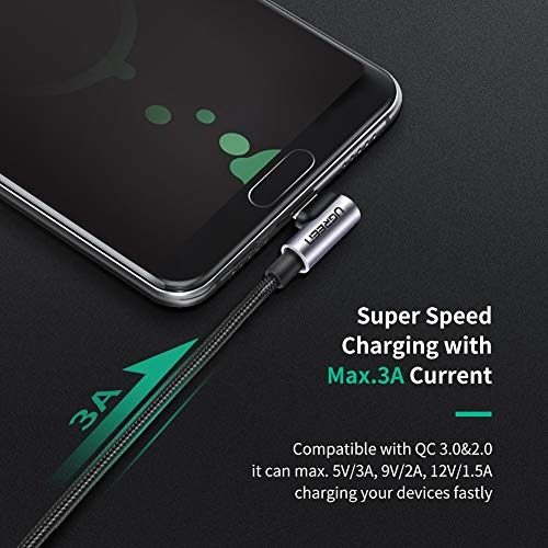 Imagen 3 de 8 de Ugreen Cable Usb Tipo C 90 Grados, Usb C Cable Codo Nylon 2m