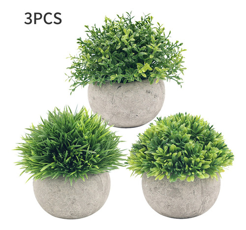 Pack De 3 Mini Macetas Artificiales De Hierba Verde Falsa