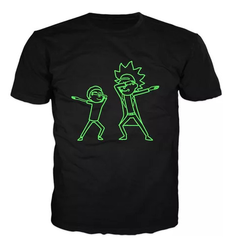 Remera Negra Rick Y Morty Brilla En La Oscuridad Unisex