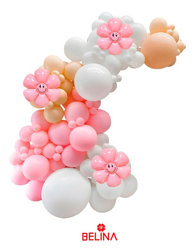 Arco Orgánico De Globos Látex Rosa Con Flor Pequeña 105pcs