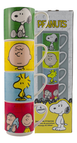 Juego De 4 Tarros Apilables De Porcelana Snoopy 330 Ml