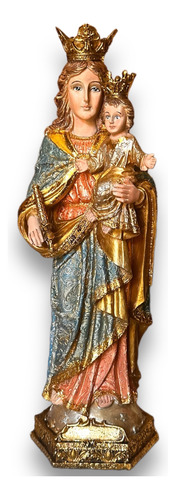 Estatua Virgen Maria Auxiliadora En Marmolina Linea Dorada