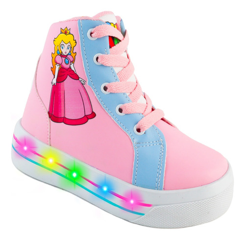 Tenis Bota Niña Princesa Peach Luces Led Mario Bros 070-rap