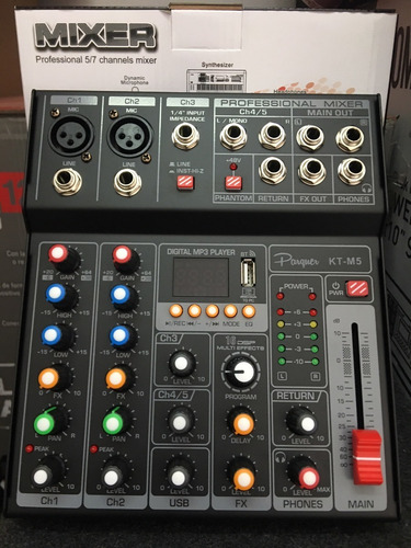 Imagen 2 de 9 de Consola Parquer 5 Ch Usb Bt Grabacion Efectos Xlr Phantom