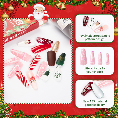 Noverlife 96pcs Navidad Long Coffin Press En Las Uñas Con Pe
