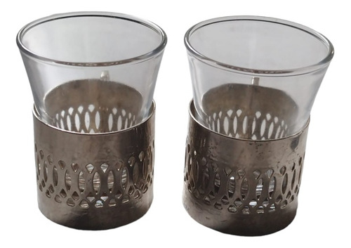 Par De Vasos  Con Recipientes, En Metal Plateado.