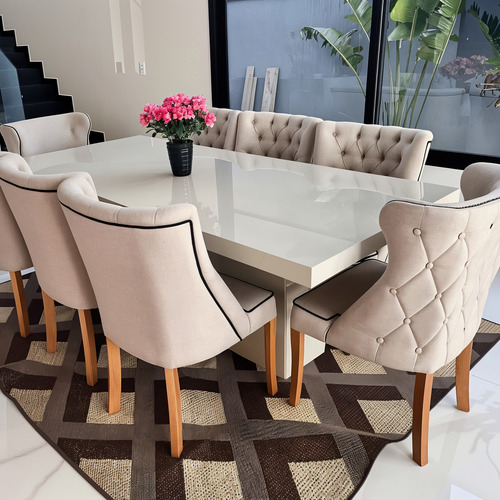 Conjunto Mesa Jantar 1,90 X 0,90 C/ 6 Poltronas Com Braço