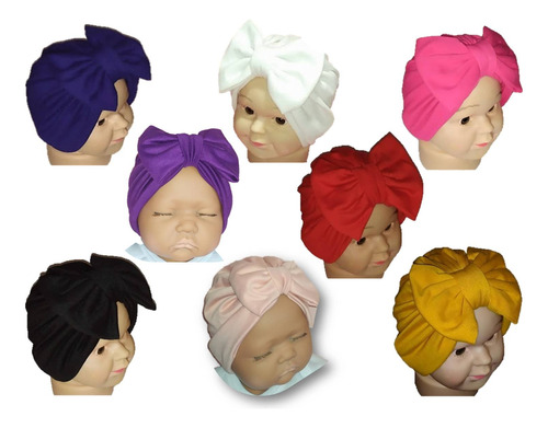 8 Gorros Para Bebé Turbantes Moño Niña Headwraps Regalo Baby