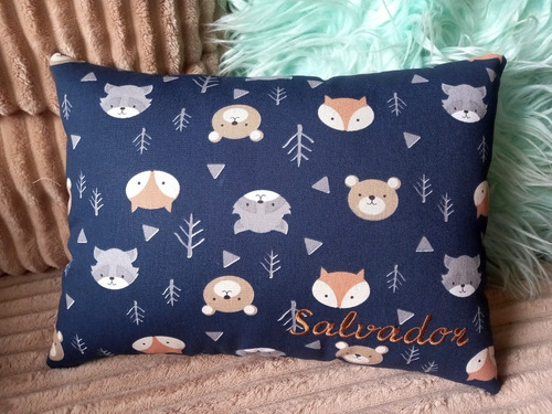 Almohadon Infantil Con Nombre Bordado Bebe Niños + Bolsa