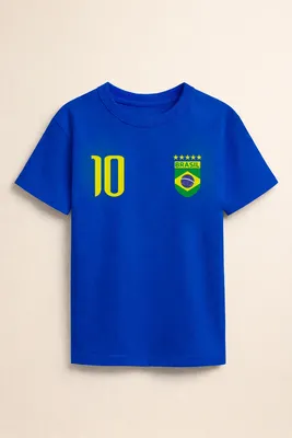 Camiseta Brasil Infantil Azul Personalizada Nome E Número