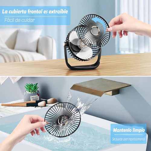 Ventilador De Escritorio Recargable Con Luz Nocturna Usb 16 Cm Negro